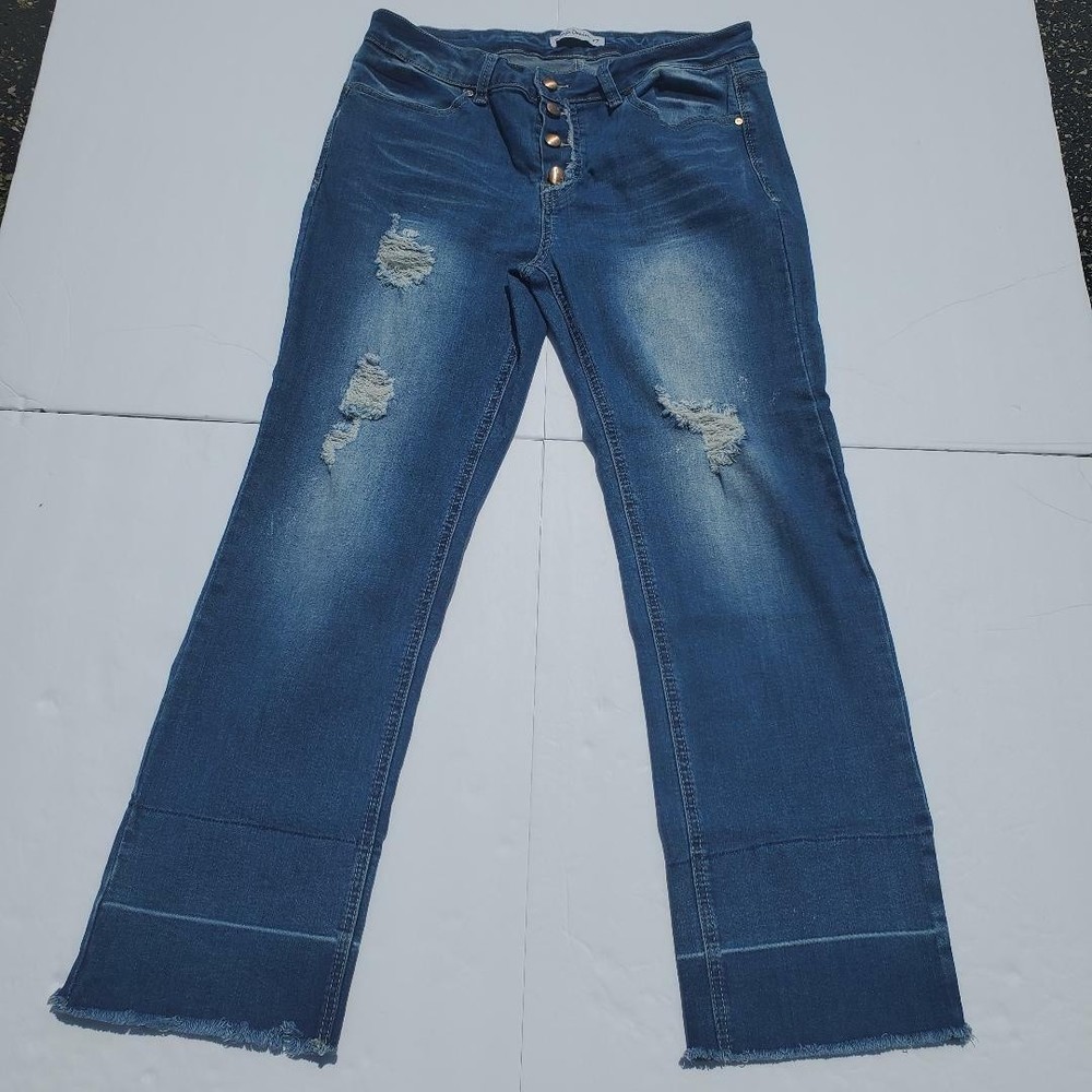 Salvaje Denim Womens Distressed Look Frayed Hem Button Fly Stretch Jeans Size 17
